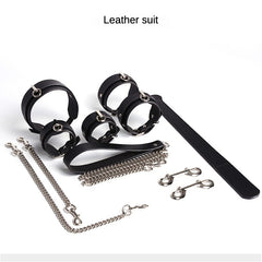 Adult Supplies Couple Fun Set （COW Leather） Male and Female Slave Handcuffs Binding and Binding Toys 6-piece Set of Sex Tools