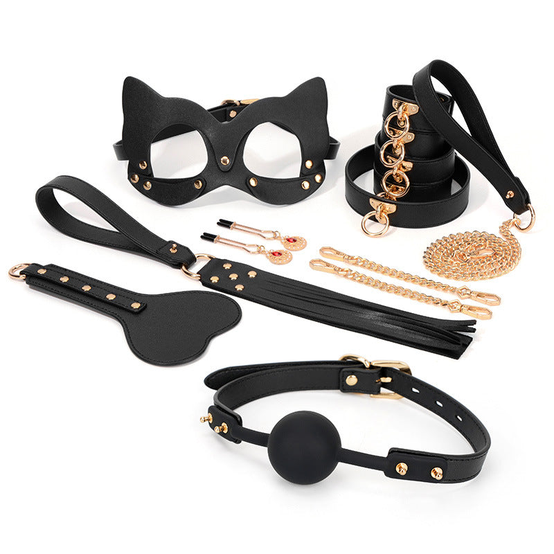 SM Fun Toys （PU leather）Cat Eye Set Breast Clips, Cuffs, Collars, Leather Whips, Adult Sexual Products