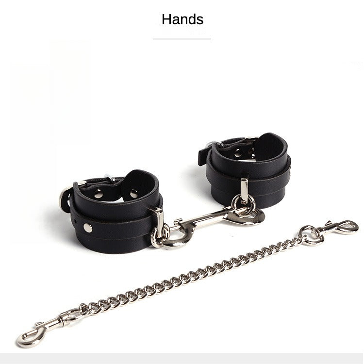 Adult Supplies Couple Fun Set （COW Leather） Male and Female Slave Handcuffs Binding and Binding Toys 6-piece Set of Sex Tools