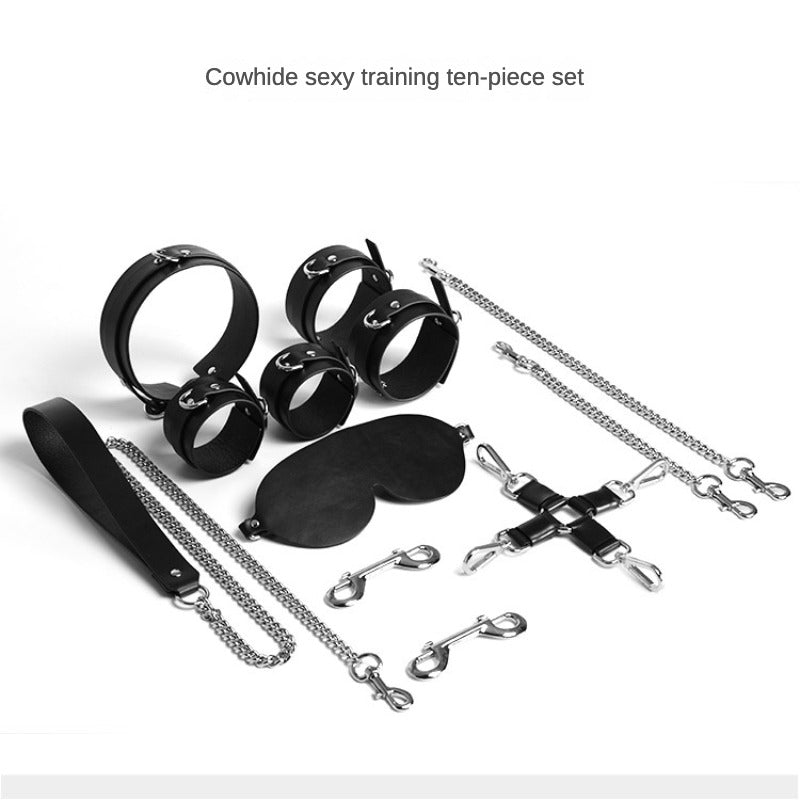 Sexuality products （COW Leather）pink 6-piece set, cowhide handcuffs, eye mask, women's collar, restrictive toy set