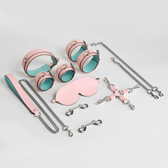 Sexuality products （COW Leather）pink 6-piece set, cowhide handcuffs, eye mask, women's collar, restrictive toy set