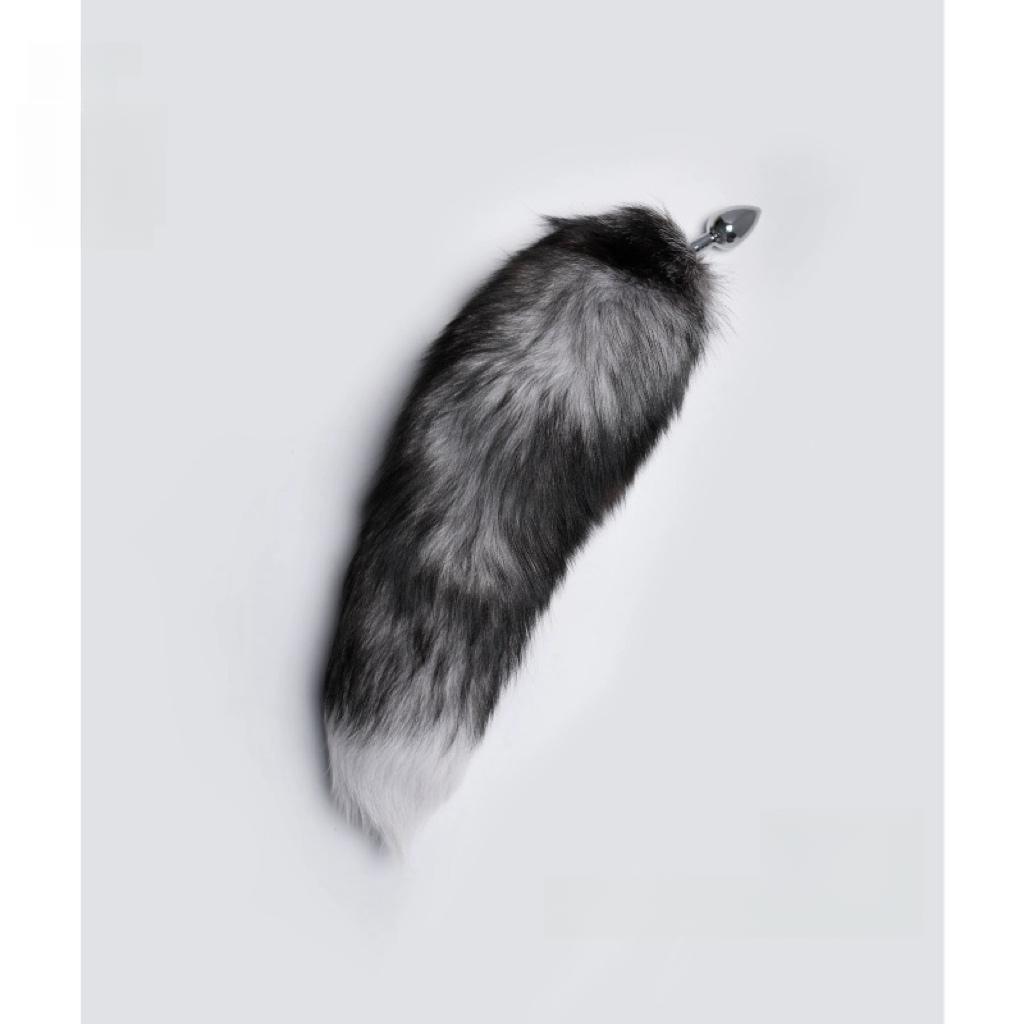 40cm black fox tail with real fur, fox tail anal plug, detachable, SM metal toy, tail plug for sexual purposes