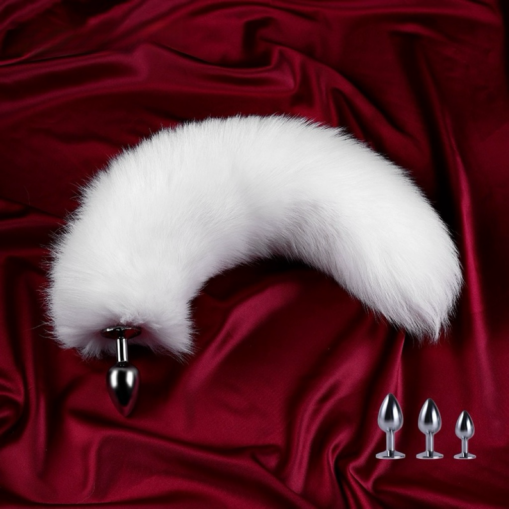 【BESTSELLER】30CM-100CM white fox tail with real fur, fox tail anal plug, detachable, SM metal toy, tail plug for sexual purposes