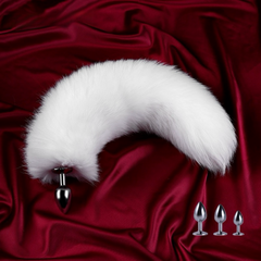 【BESTSELLER】30CM-100CM white fox tail with real fur, fox tail anal plug, detachable, SM metal toy, tail plug for sexual purposes