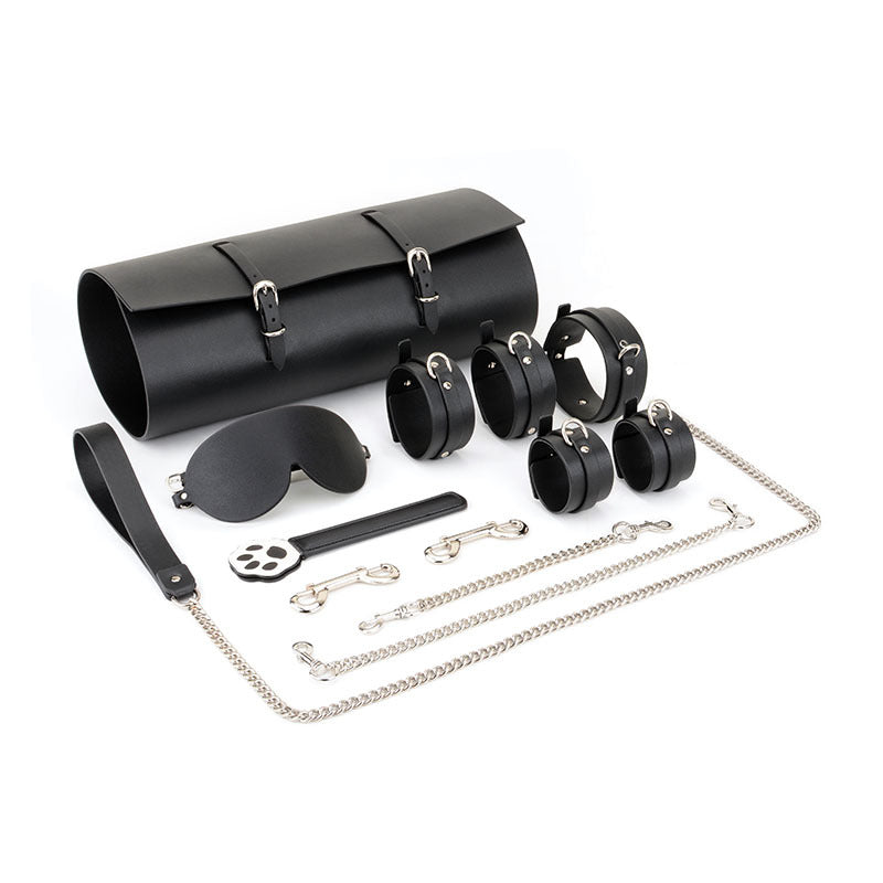 SM （PU leather）Fun Training Set K9 Binding Collar, Traction Rope, Handcuffs, Feet Cuffs, Flirting Eye Mask