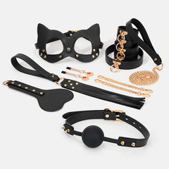 SM Fun Toys （PU leather）Cat Eye Set Breast Clips, Cuffs, Collars, Leather Whips, Adult Sexual Products